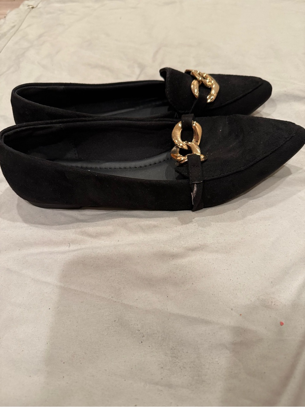 Pointed Black Chain-Trim Women's Ballet Flats